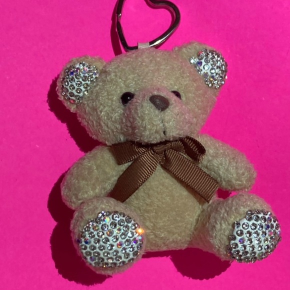 Keychain Teddy Bear Rhinestone Bling Bedazzled Charm Pendant Heart Keyring Y2K - Picture 2 of 5